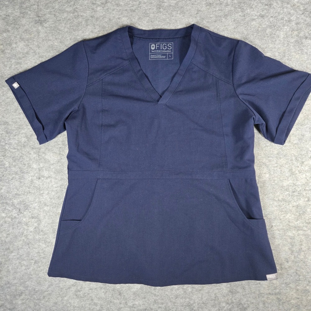 FIGS Womens Navy Blue Technical Collection V-Neck Scrub Top Size L